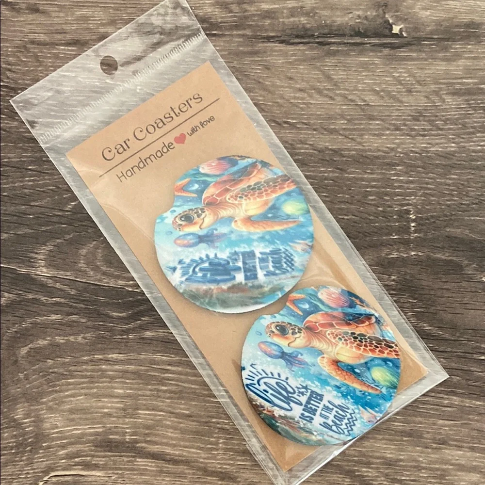 Handmade Fish Design Car Coasters - Blue